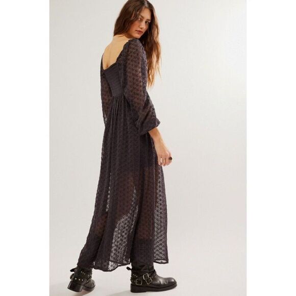 NEW Free People Malina Maxi Dress in Dark Scales Embroidered Eyelet Size Small - Picture 2 of 8